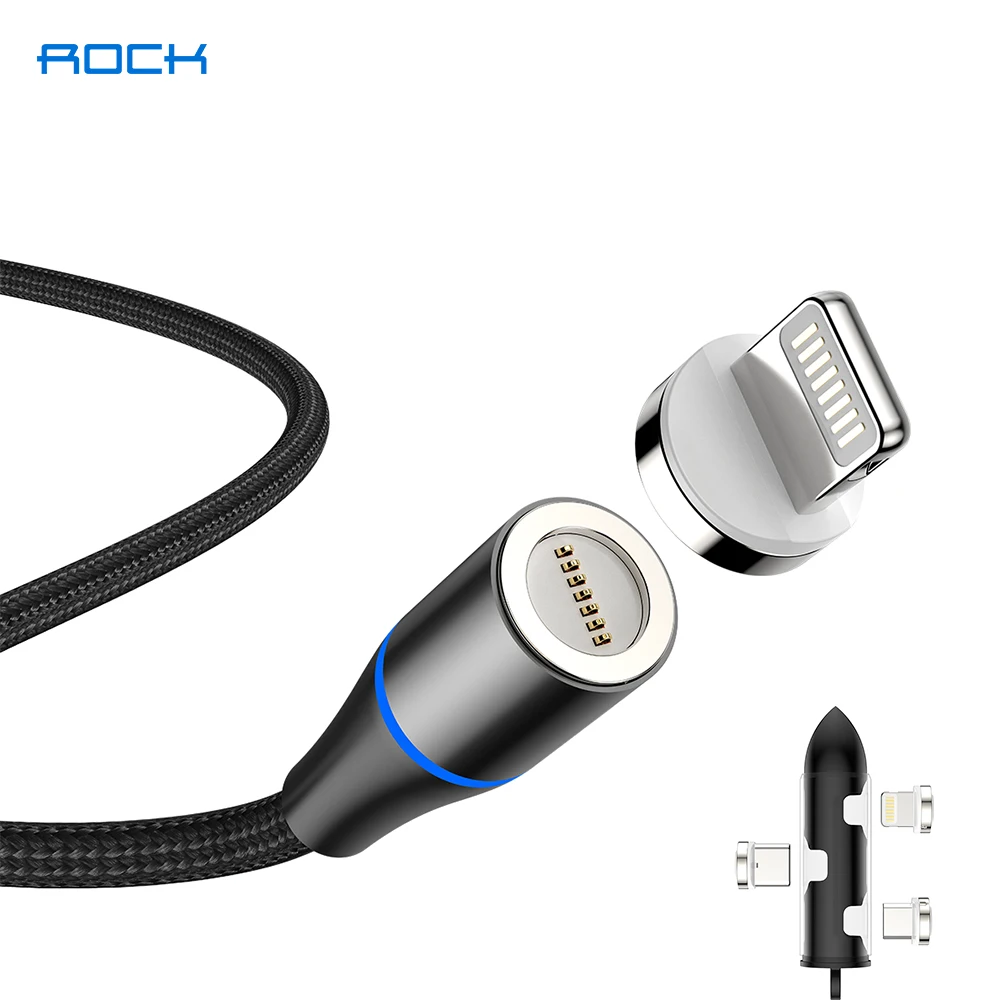 ROCK 3A Магнитный кабель с быстрой зарядкой типа C Micro USB для зарядки iPhone Samsung Xiaomi Redmi