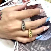 High Grade 18 K 316L Stainless Steel with Gold Color Tarnish Free Croissant Chunky Gold Rings for Women Ladies Vintage Ring 2