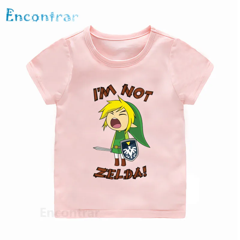 Детская футболка с принтом из мультфильма «Легенда о Зельде» и «Triforce»; детская забавная футболка; летняя одежда для мальчиков и девочек; HKP5246 - Цвет: Modal Pink