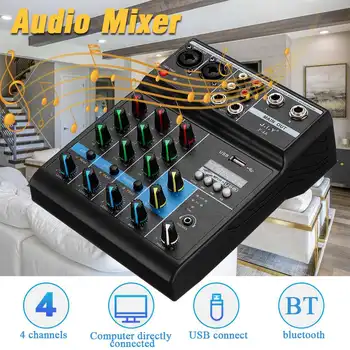 

4 Channel DJ Reverberation Audio Mixer bluetooth 5.0 USB Computer DJ Controller Stage Lifeshow KTV Amplifier Mixing Console
