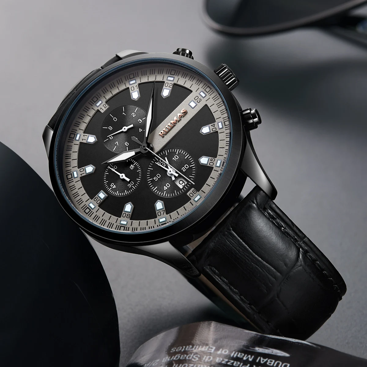 Ruimas Relojes Para Hombre модные брендовые часы, Классические кварцевые часы для мужчин, наручные часы с кожаным ремешком, часы с хронографом