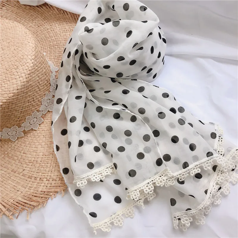 

Fashion Women Polka Dot Pom Pom Chain Viscose Scarf Luxury Brand Shawls and Wraps Pashmina Stole Bufandas Mujer Muslim Hijab