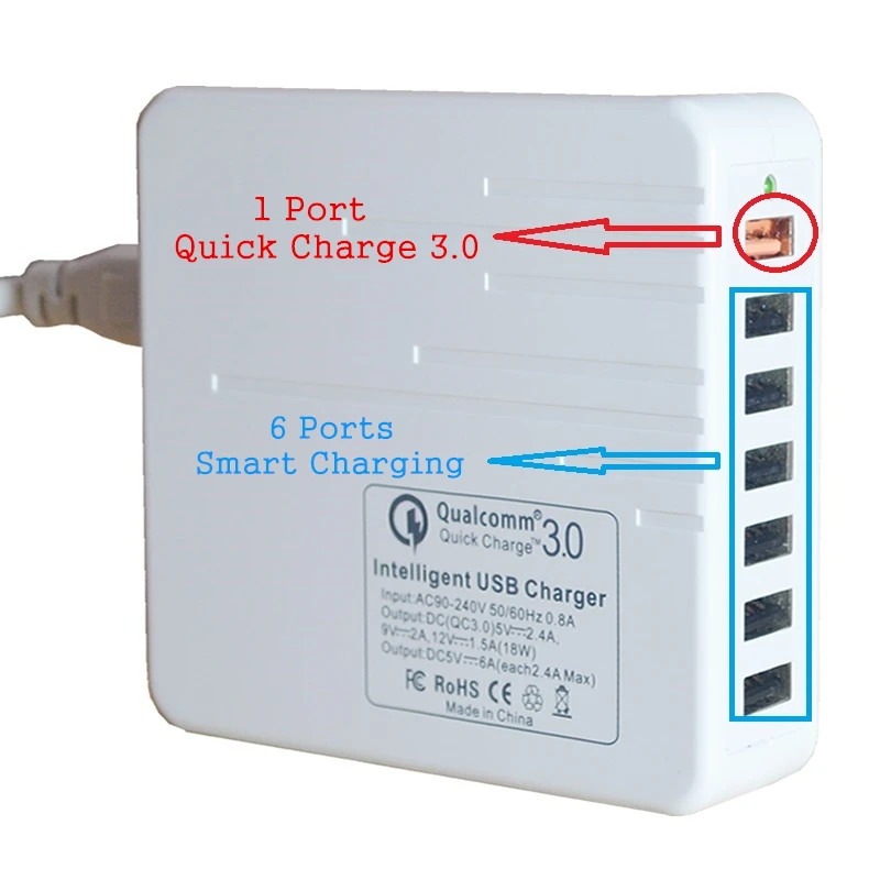 Универсальный 36 Вт 7 портов USB quick charge 3,0 для Iphone XS Max XR EU US Plug мобильный телефон Быстрая зарядка для Samsug S10 S9