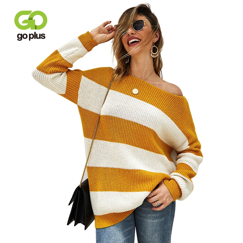 

GOPLUS Striped Knitted Women's Sweater Batwing Sleeve Pullovers 2019 Autumn Winter Elegant Oversize Women's Jumper Pull Femme