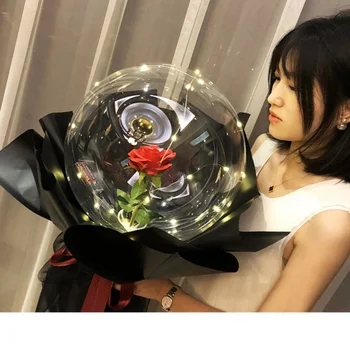 

Rose Balloon Popular Transparent Ball Rose Ball Bouquet Balloon Flower with Light Wedding Decoration Pop Ball Gift