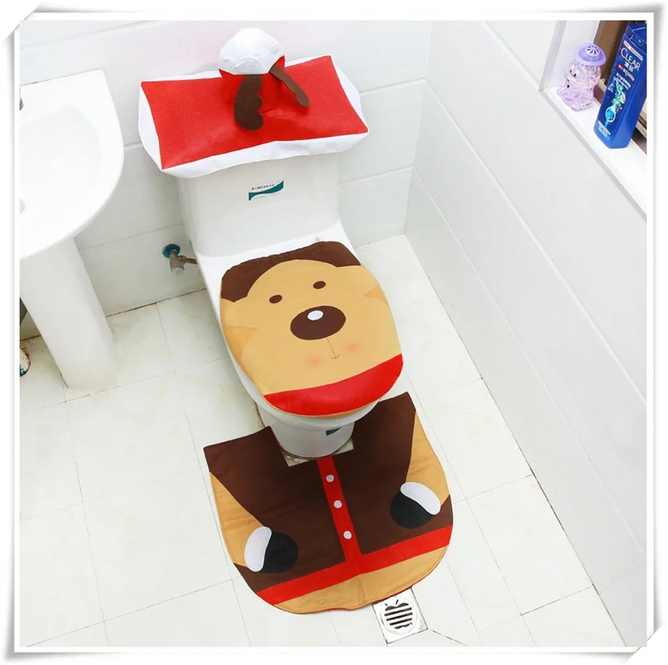 MSJO Christmas Bathroom Toilet Seat Cover Wc Rug Mat Natal Santa Claus Elk Elf Snowman New Year Navidad Christmas Decoration Hom