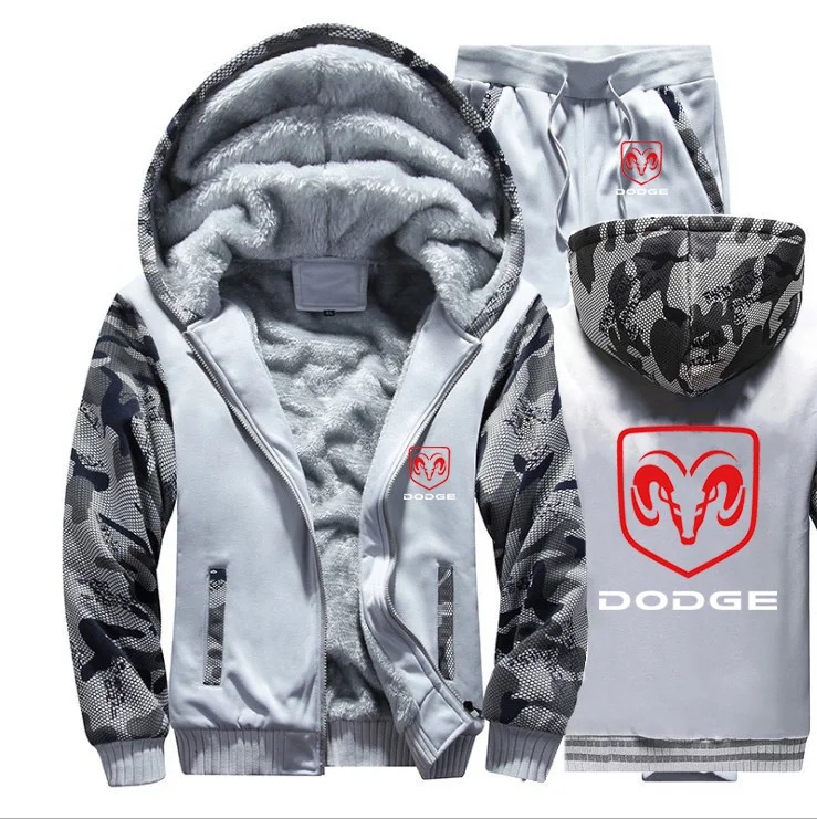 Зимние толстовки для мужчин Dodge с логотипом автомобиля, мужские толстовки с капюшоном, костюм из плотного теплого флиса и хлопка, спортивный костюм на молнии, мужская куртка+ штаны, комплекты из 2 предметов