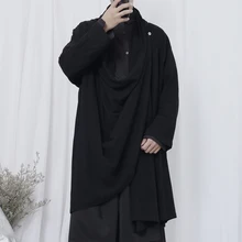 Новая мода хлопок и лен ветровка мужская куртка японский тренд парикмахер личности Длинный плащ певица костюмы