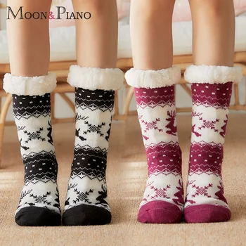 

Christmas Floor Socks Plus Thick Velvet Warm Winter Snow Boots Fashion Cartoon Elk Home Soft Comfortable Sleeping Adult Sock