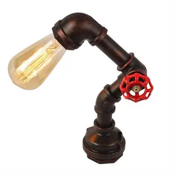 

style retro bedroom bar restaurant table top personality iron water pipe dimming small night light table lamp