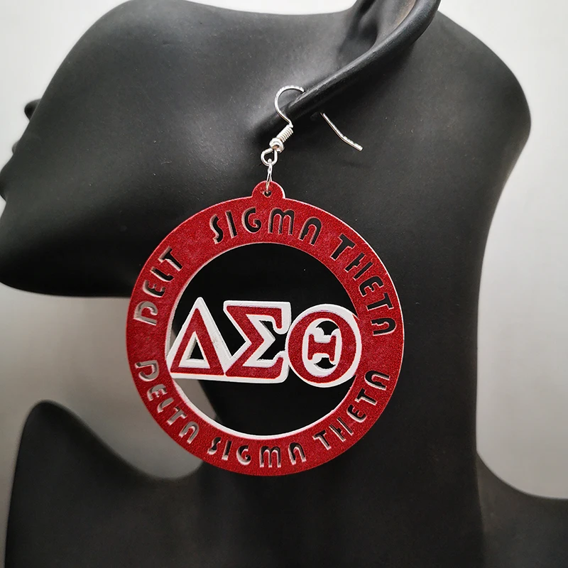 Бесплатная доставка! Круглые деревянные серьги Delta sigma theta|Серьги-кольца| |