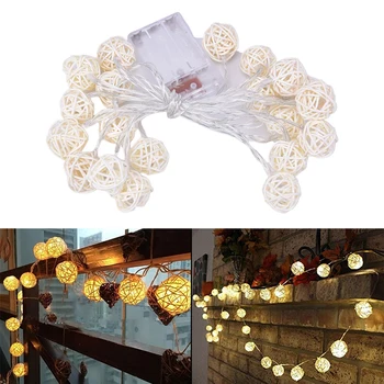 

20 Luminaria Led Rattan Balls Fairy String Decorative Lights Battery Operated Christmas Outdoor Patio Garland Wedding Decoration