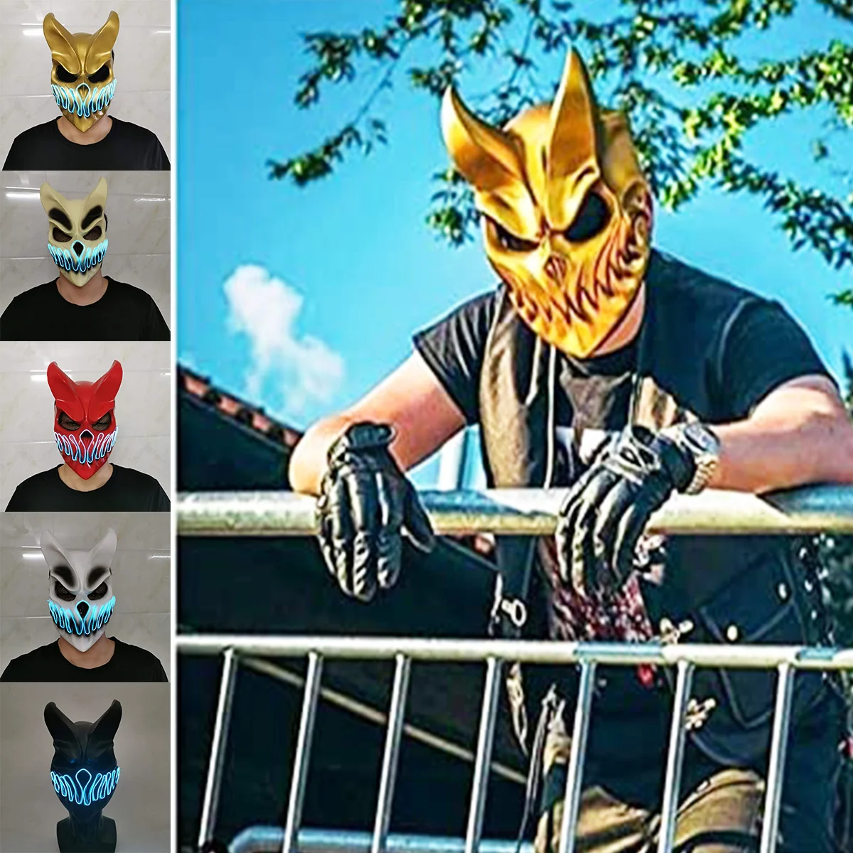 

Halloween Cosplay Props Kid of Darkness Demolisher Mask Glowing Slaughter To Prevail Deathmetal Demon Masks Horror Hood Masque