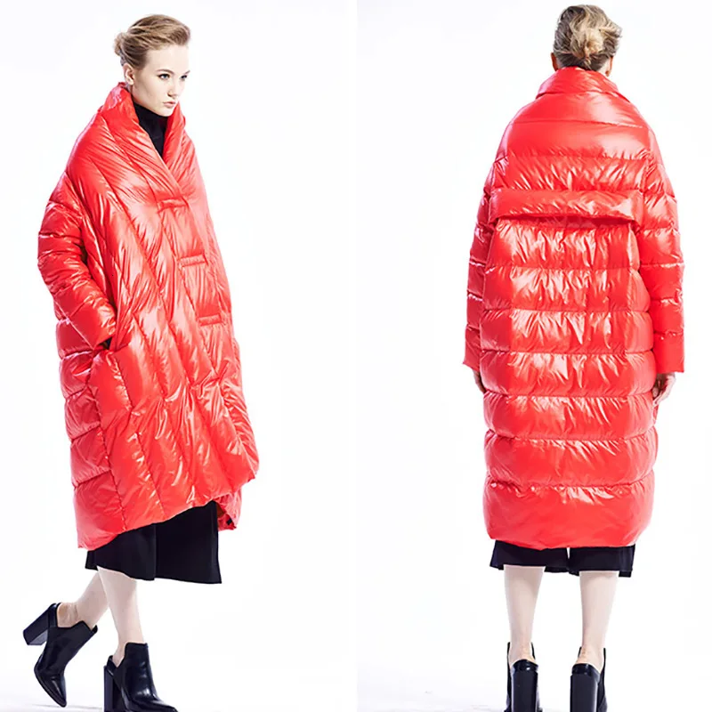 

2019 Winter Warm Duck Down Jacket Women Clothing Thick Maxi Long Oversized Coat Red Black Down Jackets Thicken Loose Coat Parka
