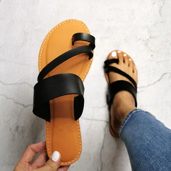 

Set of Toe Stylish and Comfortable Flat Heel Female Slippers Summer Beach Shoes Leather Slides Out Wear Women Beach Sandals