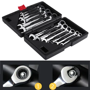 

Double Head Combination Ratchet Wrench Spanner Socket Set Tool Metric Spanner Torque Gear Socket Nut Bicycle Car Repairtool Kits