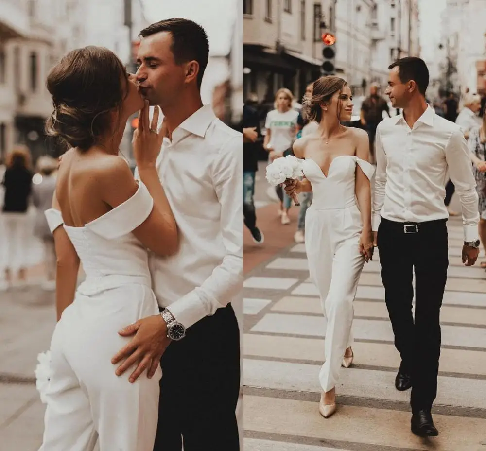 

Beach Jumpsuits Wedding Dresses Off The Shoulder Country Bohemian Bridal Gowns 2021 Custom Made vestidos de noiva