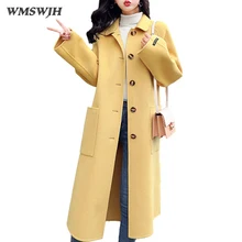 Весенне-осеннее женское кашемировое шерстяное пальто новое свободное повседневное длинное пальто с длинными рукавами корейское элегантное Однотонное шерстяное пальто A791