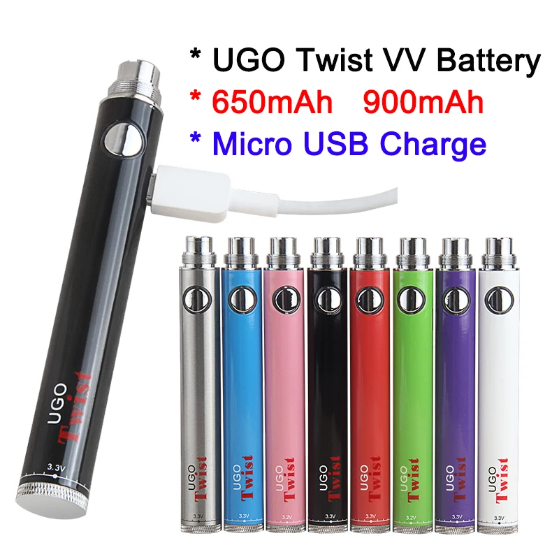 

UGO Twist Vaporizer 510 Thread Variable Voltage Vaper Ecigs Battery with USB Passthrough Charger Evod eGo C Twist Pens 1pcs