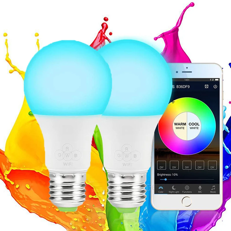 

2 pcs WiFi Smart Light Bulb Multicolor Wake-Up Lights RGB LED Lamp Compatible Compatible with Alexa Google Assistant E27 Base