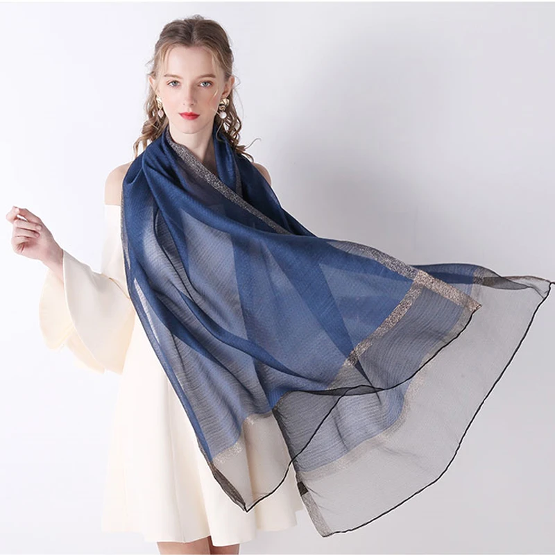 Шарф Шелковый женский шаль из пашмины однотонный мягкий пляжный палантин шарф