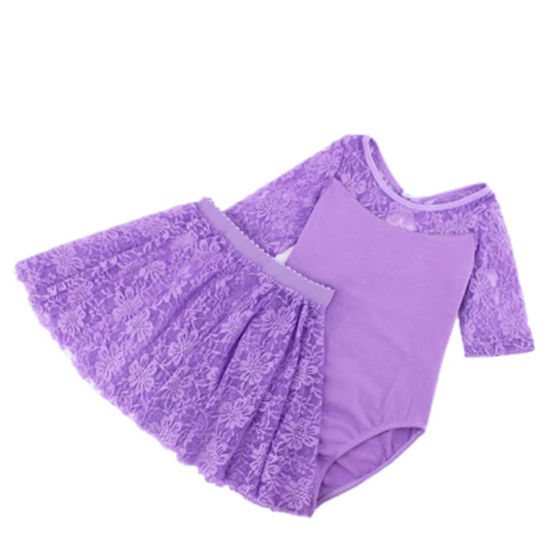 Middle Purple Балетное платье для детей, трико для гимнастики балета для девочек с кружевной юбкой детская балетная танцевальная одежда, балерина, юбка - Цвет: Middle Purple