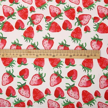 

100x145cm Fashion Strawberry Printed Imitated Silk Satin Fabric For Woman Dress Blouse Pants DIY Cloth Sewing