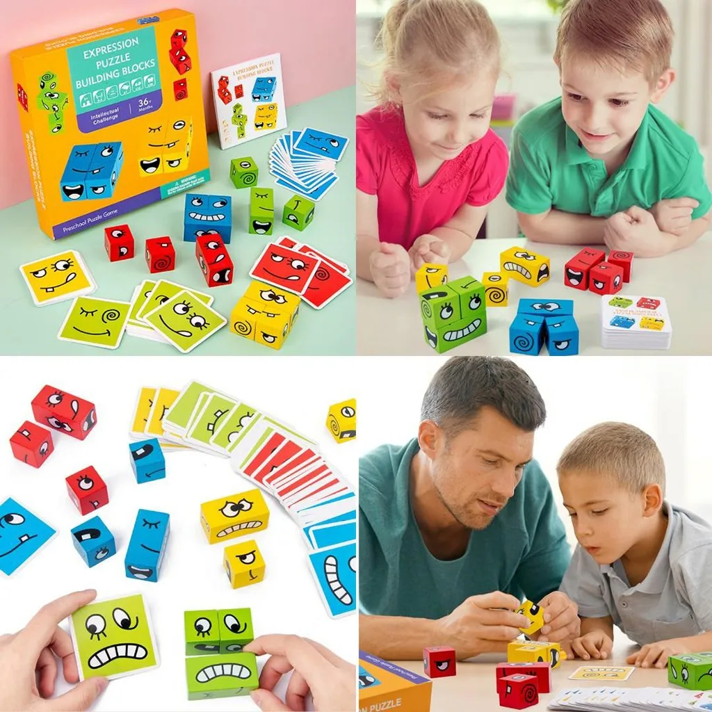 Juguetes Montessori de madera para niños, bloques de construcción de expresión, educativo temprano, enseñanza preescolar, juguete de inteligencia