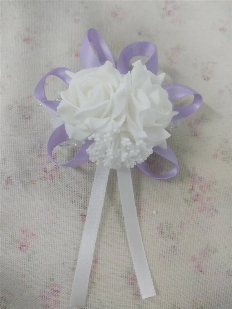 light-purplewhite YO CHO Prom Beutiful PE розы вечерние цветы на запястье Свадебные наручные Цветы розовые подружки невесты шелковый корсаж ручной цветок для свадьбы - Цвет: light-purplewhite