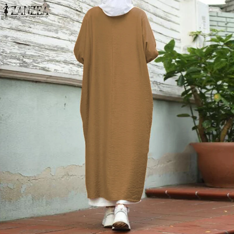 Retro Muslim Dress Womens Asymmetrical Sundress ZANZEA 2020 Casual Long Sleeve Maxi Vestidos Female O Neck Islamic Robe 5XL