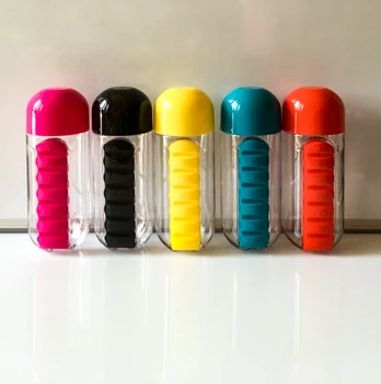 

1pc Seven-day Portable Medicine Box Two-in-one Outdoor Portable Water Bottle With Medicine Box Cup