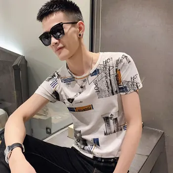 

Summer short-sleeved men's trend Korean personality spirit guy round neck t-shirt men's wild body shirt