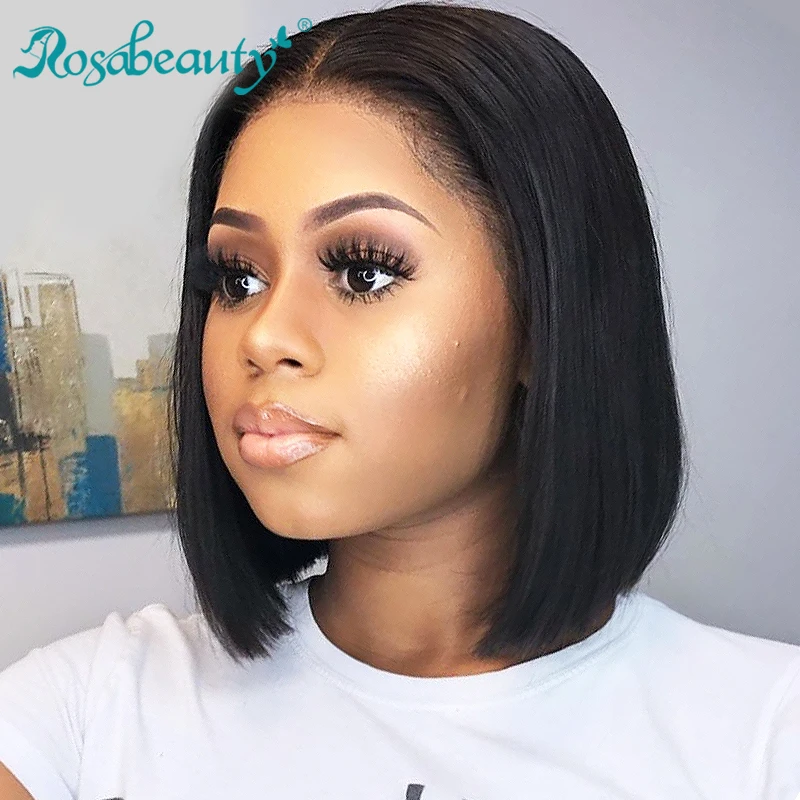 

Rosabeauty 250 density Brazilian Short Bob Remy Wig Straight Lace Front Human Hair Wigs Natural Lace Frontal Wig For Black Women