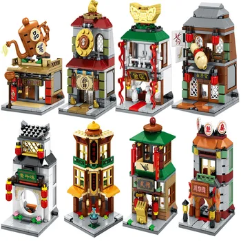 

Chinese Ancient Architecture Building Blocks City Mini Street View Tea Shop Pawnshop Martial Arts Hall Bricks Model Creative Toy