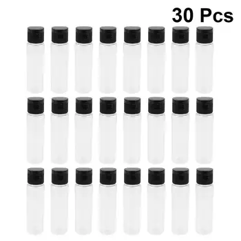 

30Pcs Transparent Empty Plastic Sample Bottles Containers Jars Pots With Black Flip Lids For Emollient Water Shower Gel Emulsion