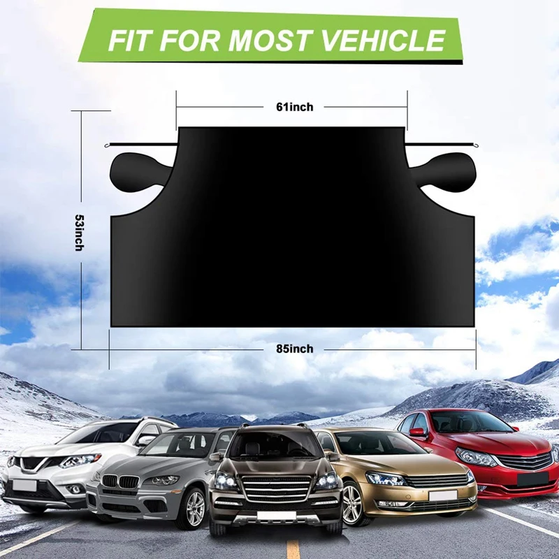 Car Windshield Snow Cover, Waterproof Car Snow Ice Removal Cover Magnetic Wiper Frost Guard Protector with Elastic Hooks and Sid