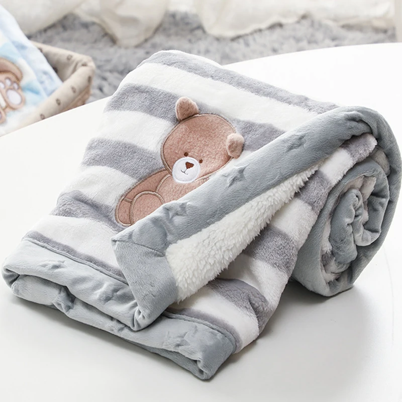 Cartoon Baby Blanket Thicken Double Layer Flannel Warm Swaddle Envelope Soft Stroller Wrap Newborn Kids Bedding Bebe Blanket