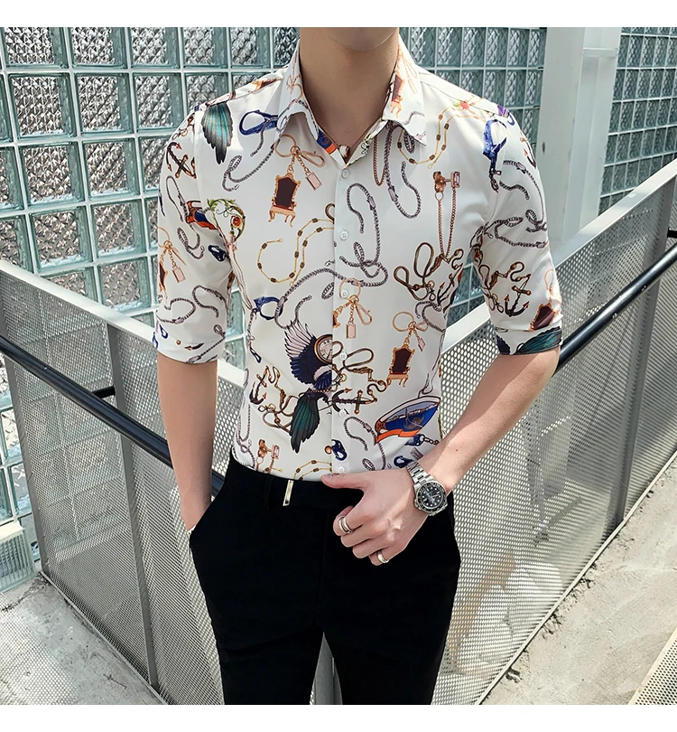 Брендовая мужская рубашка с коротким рукавом Camisa, модная повседневная приталенная рубашка, летняя Дизайнерская одежда для клубной вечеринки, выпускного вечера