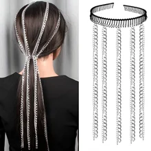 Модные невидимые волосы зуб личности металлические длинные цепочки головная повязка, аксессуары для волос для женщин Мода головные уборы хип-хоп панк