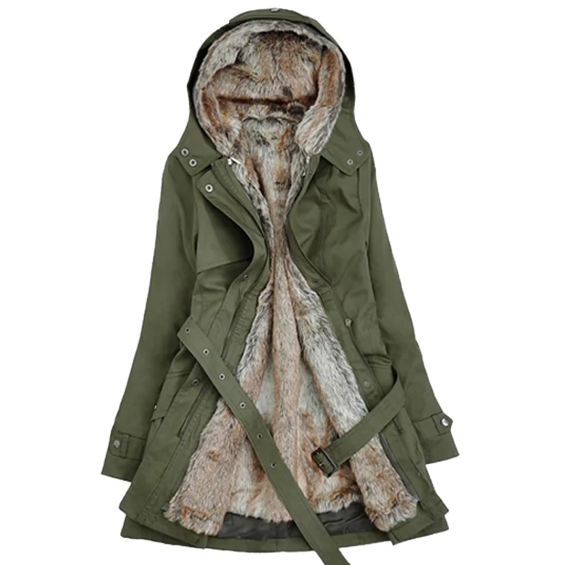 

2018 Winter Middle Long Coat Furry Deconstructable Inner Wearing Thick Warm WOMEN'S Quilted Cotton Coat