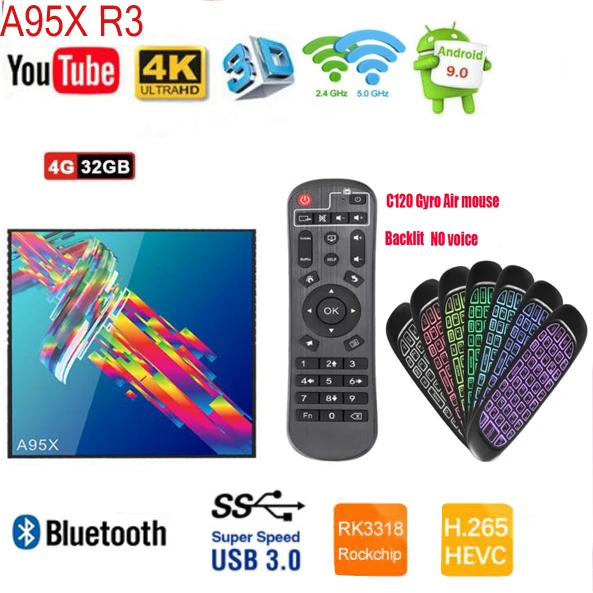 ТВ приставка A95X R3 RK3318 android 9 0 4 + 64 ГБ USB3.0 Wi Fi 4K|ТВ-приставки и медиаплееры| |