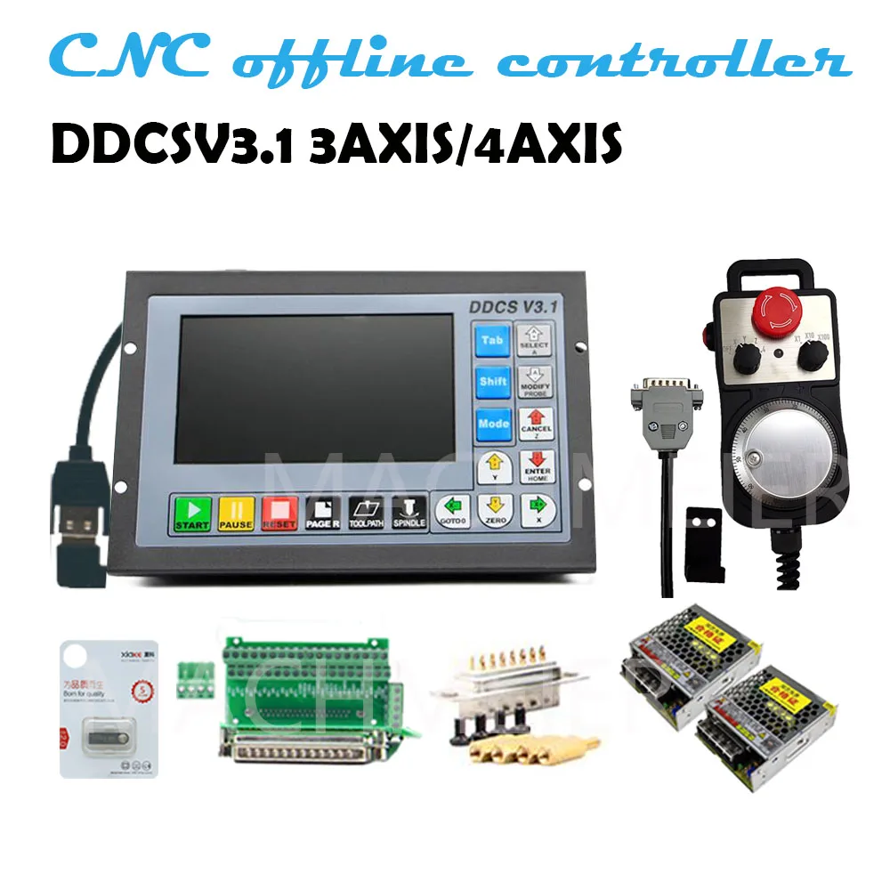 CNC 컨트롤러 특별 가격 3/4 축 500khz g 코드 오프라인 4 축 비상 정지 전자 스티어링 휠 mpg 75W24V DC