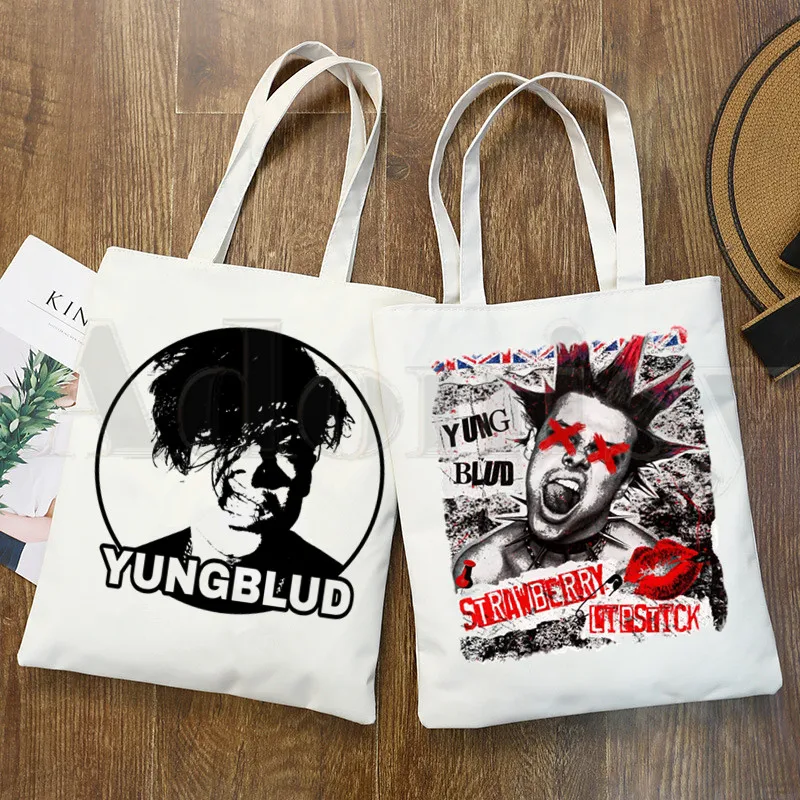 Yungblud-Bolso de mano con estampado feliz Harajuku Be Fookin para mujer, bandolera de hombro, de compras, informal, de lona, elegante