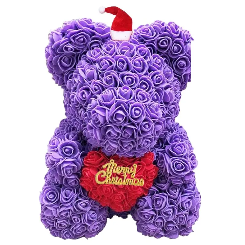 

Valentine Souvenir Gifts Purple Color Rose Bear Home Decorative Bear Rose with Merry Christmas Heart