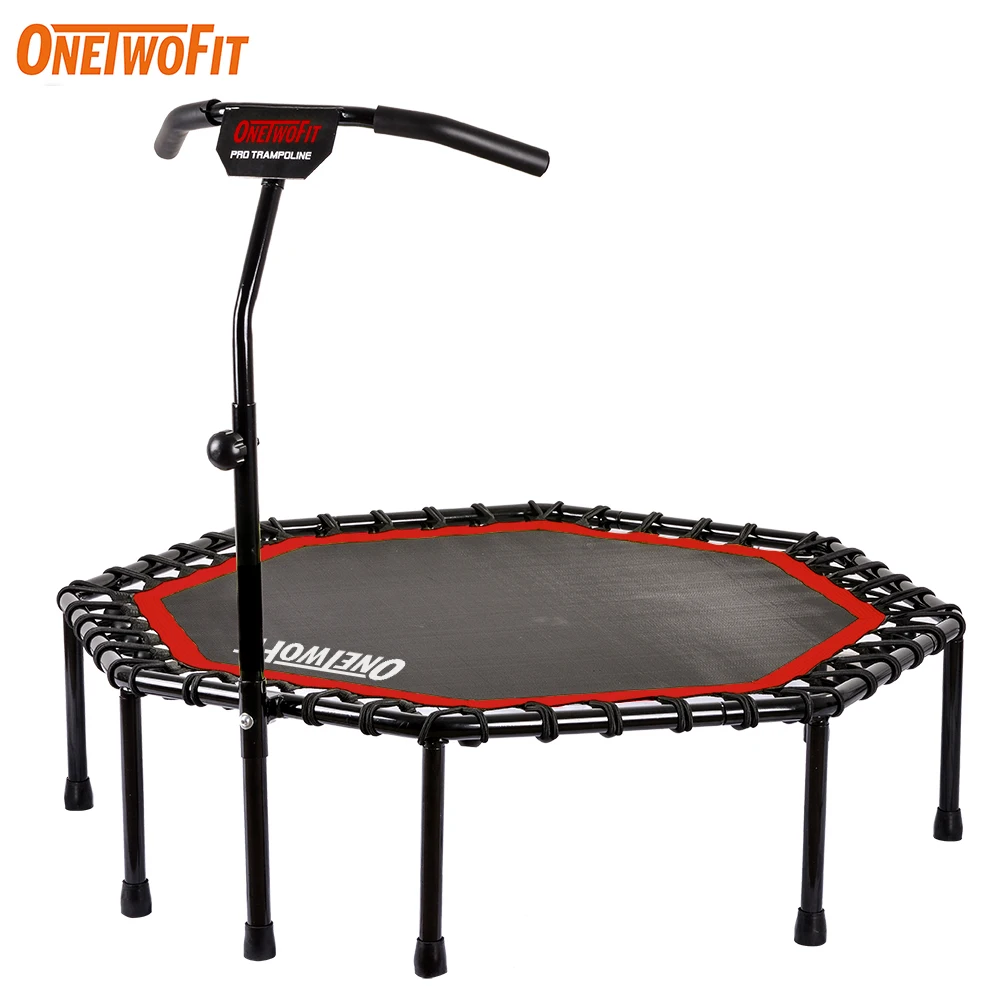ONETWOFIT Octagonal Trampoline for Kids Adults Elastic Rope Muted Jumping Bed with Adjustable Handrail Fitness
