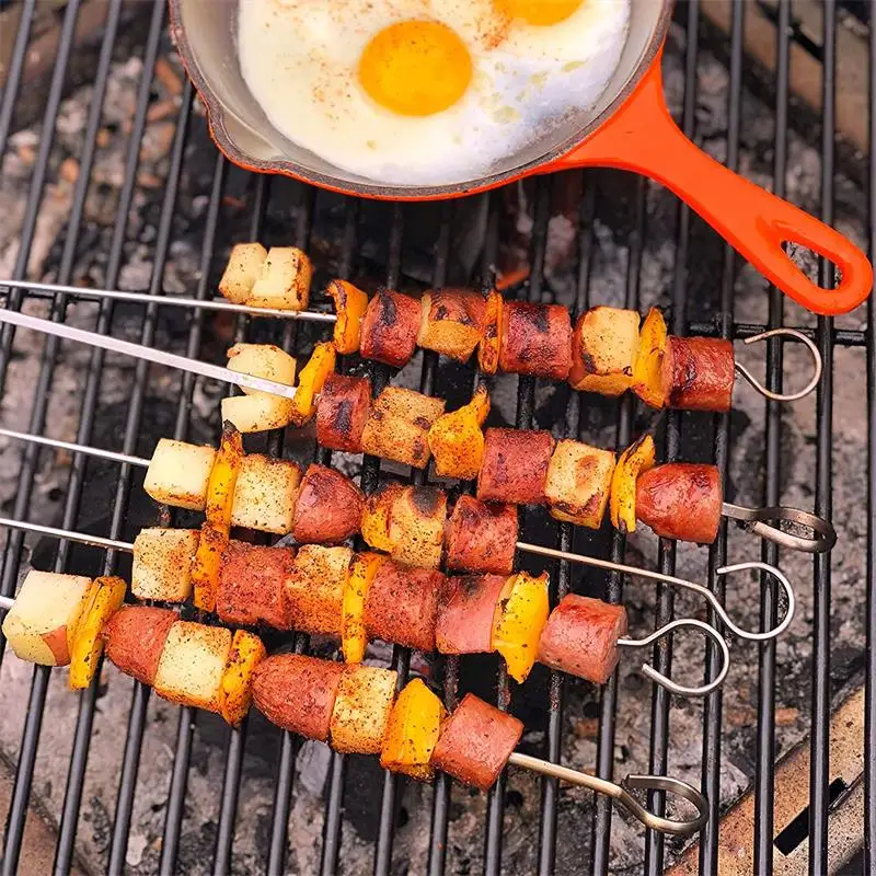 

Шпажки для барбекю, кебаба, барбекю, стойка для гриля, шпажки Shish Kebob, Прочная Складная нержавеющая сталь с 6 шпажками для барбекю, набор инструментов