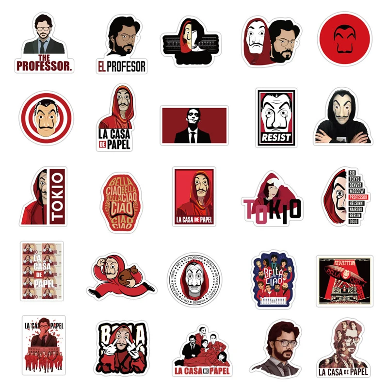 50pcs Set Money Heist La Casa De Papel Stickers For Guitar Laptop Phone Motorcycle Luggage Snowboard Waterproof Sticker Decals Assorted Stickers Aliexpress