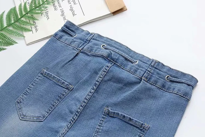 Плюс Размеры 5XL, на шнуровке, из эластичного материала, женские джинсы из денима с эластичной резинкой карандаш с высокой талией узкие облегающие джинсы-карандаши голубого цвета заклепка для пуговицы джинсы с карманами