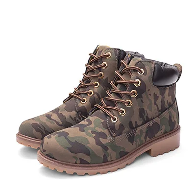 camouflage Зимние ботинки; женская обувь; теплые плюшевые кроссовки на платформе с мехом; женские ботильоны на шнуровке; зимняя обувь; Ботинки martin на плоской подошве - Цвет: camouflage