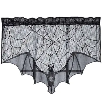 

Halloween Warp Knitted Lace Fireplace Cloth Black Spider Web Bat Ghost Festival Stove Cloth Stove Towel